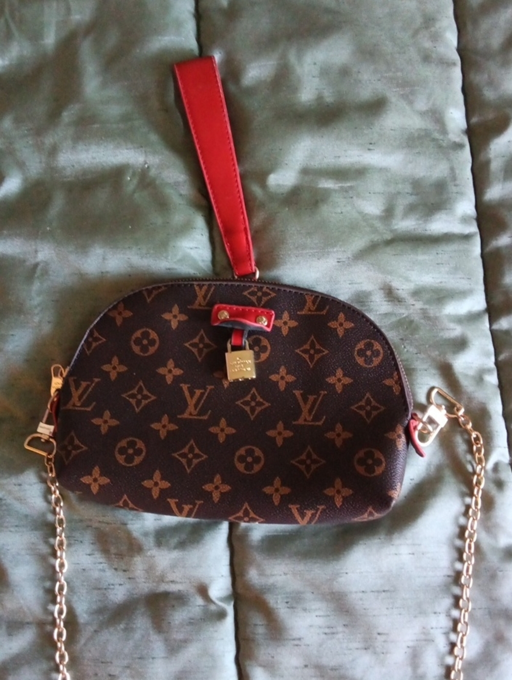 Luxury Monogram Brown and Red Wristlet Crossbody Bag